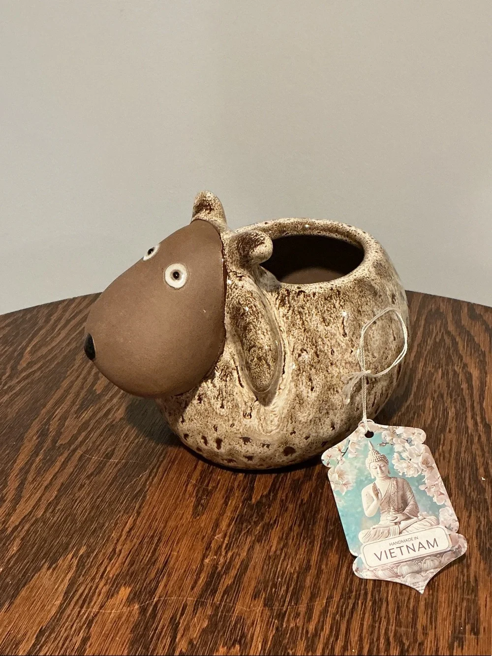Handmade Ceramic Sheep Planter - HEAVY Brown and Cream, NWT